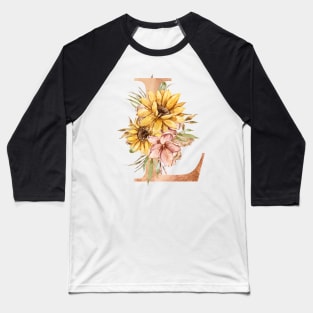 Watercolor sunflower bouquet wedding monogram letter L gift Baseball T-Shirt